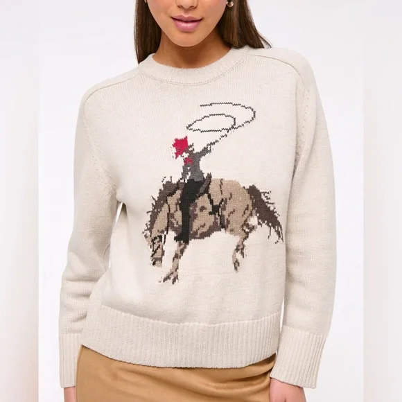 Abercrombie & Fitch Cream Sweater with Cowboy Design - Picture 2 of 7